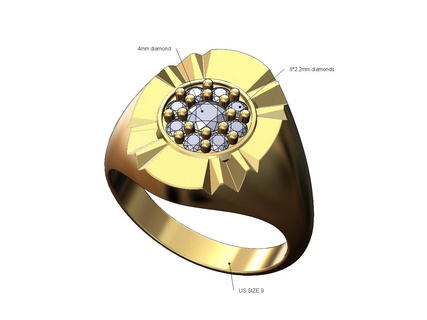 diamante garra marcas oval sinete us Tamanho 9 3d impressão modelo anel coçar arranhão joalheria imprimível ouro prata jóias luxo robusto senhores declaração bling 3d print model - Mito3D