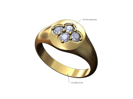 diamante grappolo cupola sigillo squillare 3d Stampa modello oro stampabile gioielleria moda argento lusso dichiarazione 3d print model - Mito3D