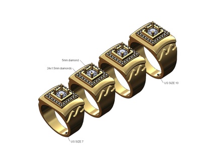 diamond cluster greek key wave dome square ring us sizes 7to10 3d print model Jewelry versace iced roman meander bling chunky signet jewelry gold silver printable jewellery fashion 3d print model - Mito3D