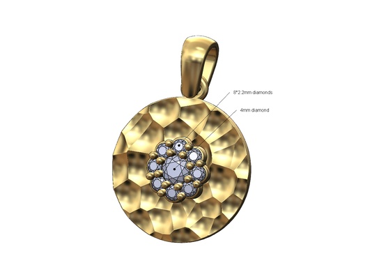 diamond cluster hammered coin pendant bail 3d print model jewellery printable texture faceted jewelry gold necklace charm vintage bracelet silver 3d print model - Mito3D