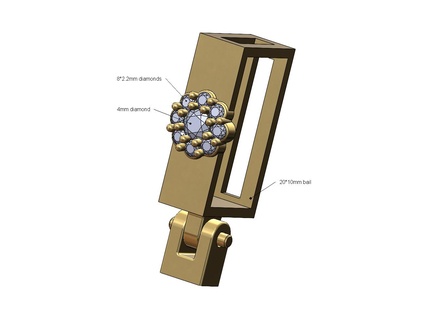 diamante grappolo rettangolare cauzione collegamento 3d Stampa modello ghiacciato bling grande pendente collana fascino gioielleria stampabile oro argento penzolare reperti chaine 3d print model - Mito3D