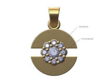 diamond cluster round split pendant bail 3d print model fashion charm necklace jewelry printable jewellery bracelet gold silver 3d print model - Mito3D