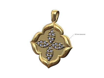 diamond clusters floral window pendant bail 3d print model ornament flower vintage jewelry printable gold silver jewellery necklace cluster antique fashion 3d print model - Mito3D