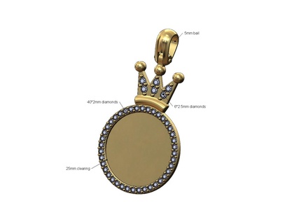 diamond crown memory picture pendant 3d print model iced bling jewelry printable gold silver jewellery engravable necklace luxury bail pendnat 3d print model - Mito3D