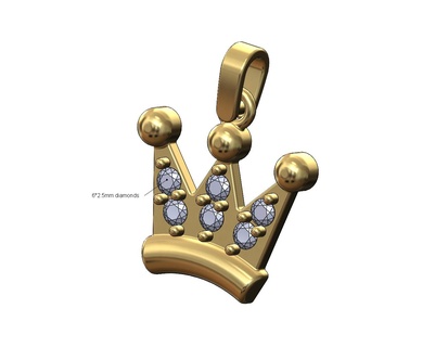 diamond crown pendant bail 3d print model royal king queen simple bling jewelry printable gold silver necklace charm bracelet 3d print model - Mito3D