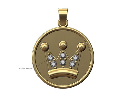 diamant couronne rond pendentif caution 3d impression modèle Royal bling bijoux imprimable or argent Collier charme résultats mode 3d print model - Mito3D