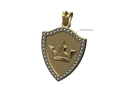 diamond crown shield pendant bail 3d print model jewelry royal king queen armor medieval printable gold silver jewellery necklace bling 3d print model - Mito3D