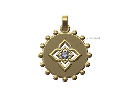 diamond floral star beaded coin pendant charm 3d print model flower jewelry gold silver sterling printable jewellery bail necklace antique fashion 3d print model - Mito3D