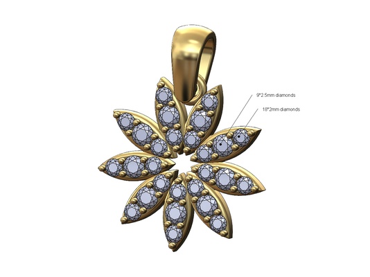 diamond flower pedals pendant charm 3d print model bead jewelry printable gold silver jewellery necklace bail vintage bracelet fashion simple 3d print model - Mito3D