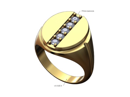 elmas yivli oval mühür us boyut 9 3d Yazdır model tıknaz Beyan oyulmuş oyulabilir yüzük takı yazdırılabilir altın gümüş mücevher lüks beyler bling 3d print model - Mito3D