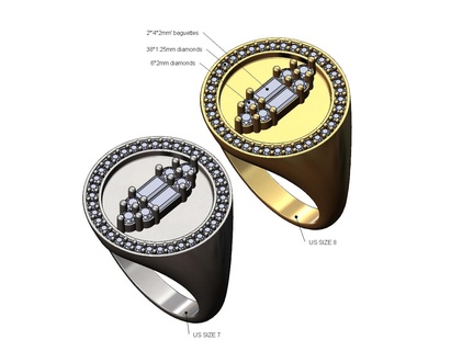 diamant Halo baguettes grappe sceau bague us tailles 7 8 3d impression modèle baguette or argent imprimable bijoux mode luxe déclaration gros 3d print model - Mito3D