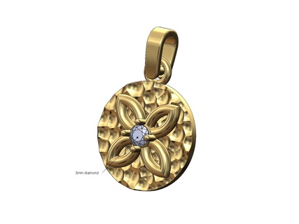 diamond hammered celtic flower pendant bail 3d print model diamond diamond pendant flower celtic norse knot gaelic hammered texture faceted jewelry gold pendant printable necklace bail charm vintage 3d model 3d printable  3d print model - Mito3D