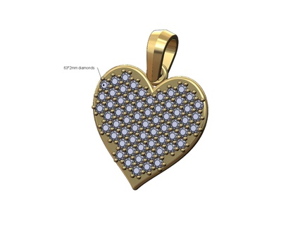 diamond heart pendant charm 3d print model iced love symbol gold silver printable bail necklace sterling jewelry jewellery bracelet 3d print model - Mito3D