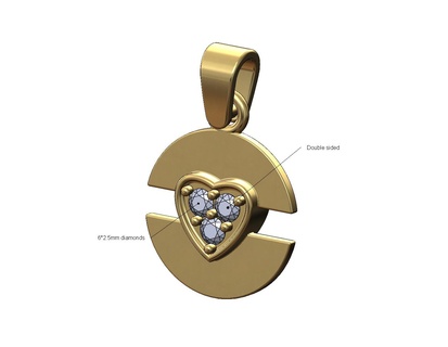 diamond heart split round pendant bail 3d print model fashion charm necklace jewelry printable jewellery bracelet gold silver 3d print model - Mito3D