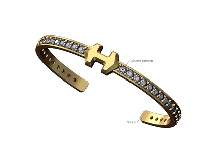 diamond hermes super cuff bracelet size 3d print model logo jewelry printable luxury gold silver jewellery sterling bangle iced 3d print model - Mito3D