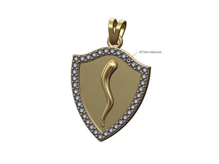 diamond italian horn shield pendant bail 3d print model cornetto armor medieval jewelry printable gold silver jewellery necklace bling 3d print model - Mito3D