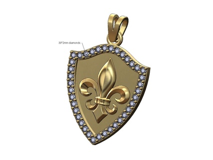 diamond lily flower shield pendant bail 3d print model lys lis heraldic armor medieval jewelry printable gold silver jewellery necklace bling 3d print model - Mito3D