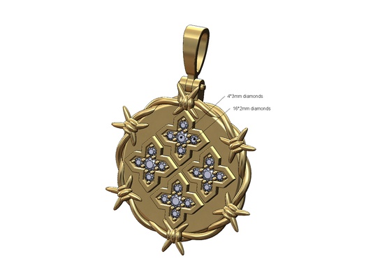 diamant marokkanisch maltesisch star stacheldraht dornen anhänger 3d drucken modell blume schmuck druckbar gold silber halskette religiös jahrgang mode kaution 3d print model - Mito3D