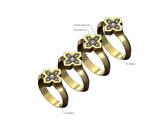 diamond moroccan maltese star fashion band us sizes 6to9 3d print model flower ring jewelry luxury printable gold silver jewellery statement 3d print model - Mito3D