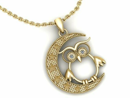 diamond night owl gold pendant necklace 3d printable model Jewelry 3dprinted design fashion golden jewel jewellery jewelry print printabl printing prototyping silver 3d print model - Mito3D