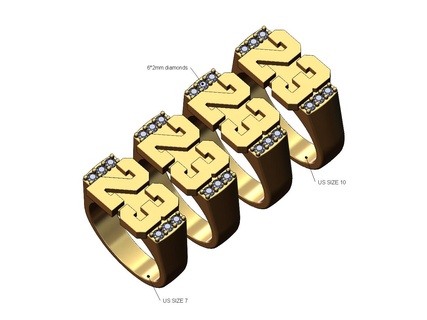 diamond number 23 nba signet ring us sizes 7to10 3d print model iced basketball bling jewelry gold silver printable jewellery gents men fashion hip hop 3d print model - Mito3D