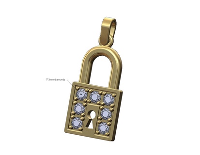 diamante lucchetto buco serratura pendente fascino 3d Stampa modello gioielleria stampabile oro argento moda lusso collana braccialetto 3d print model - Mito3D