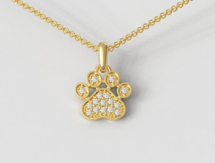 diamond paw pendant Jewelry trendy fashion necklace pet dog cat jewelry pendants 3d print model - Mito3D