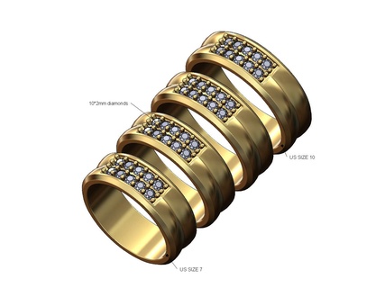 elmas cep çift kubbe grup us boyutları 7to10 3d Yazdır model yüzük düğün nişan takı altın gümüş yazdırılabilir mücevher moda lüks geniş tıknaz Beyan buzlu bling 3d print model - Mito3D