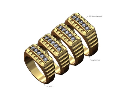 elmas yuvarlak üst dalgalı mühür us boyutları 7to10 3d Yazdır model yüzük takı altın gümüş yazdırılabilir mücevher rolex bling yivli izlemek başkanlık bağlantı lüks moda Beyan tıknaz düğün nişan 3d print model - Mito3D