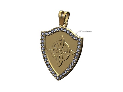 diamante scudo celtico nodo pendente cauzione 3d Stampa modello armatura medievale gioielleria stampabile oro argento gioielliere collana norvegese vichingo gaelico bling 3d print model - Mito3D