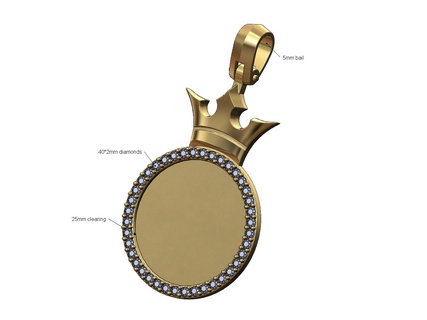 diamond simple crown memory picture pendant 3d print model iced bling jewelry printable gold silver jewellery engravable necklace luxury bail 3d print model - Mito3D