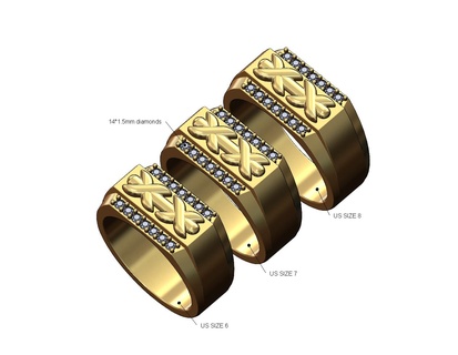 diamant cousu sceau bague us tailles 6 7 8 3d impression modèle 3d print model - Mito3D