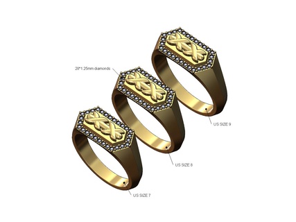 Diamant genäht Messer Kante Signet Ring us Größen 7 8 9 3d drucken Modell 3d print model - Mito3D