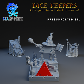 dice keepers - 14 miniature & polyhedral stand free test model barbarian bardbeholder tray druid dungeons dragons dwarf fantasy keeper master mimic mindflayer monk paladin ranger rogue sorcerer wizard 3d print model - Mito3D