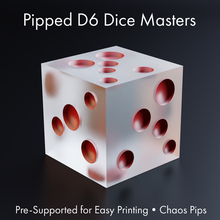 dice masters - sharp-edged chaos pipped d6 pre-supported 3d print model - Mito3D