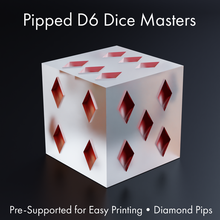 dice masters - sharp-edged diamond pipped d6 - pre-supported 3d print model - Mito3D