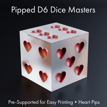 dice masters - sharp-edged heart pipped d6 pre-supported 3d print model - Mito3D