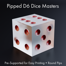 dice masters - sharp-edged pipped d6 - pre-supported 3d print model - Mito3D