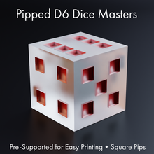 dice masters - sharp-edged square pipped d6 - pre-supported 3d print model - Mito3D