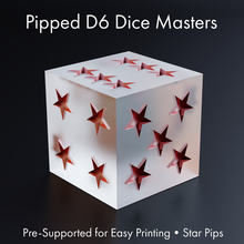 dice masters - sharp-edged star pipped d6 - pre-supported 3d print model - Mito3D