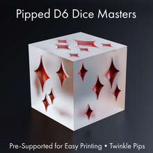 dice masters - sharp-edged twinkle pipped d6 - pre-supported 3d print model - Mito3D
