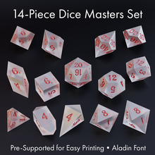 dice masters set - 14 shapes - alata font - supports included 3d print model - Mito3D