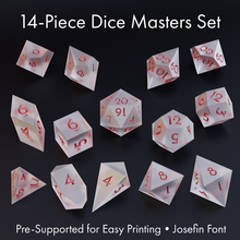 dice masters set - 14 shapes - josefin font - supports included 3d print model - Mito3D