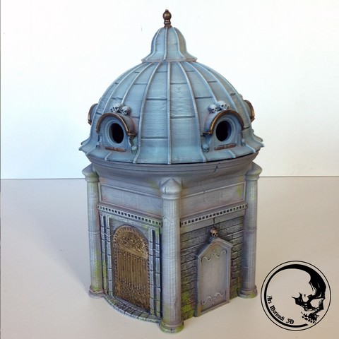 dados mausoleo juego warhammer fantasy 40k 40000 warhammer40k wargaming terreno paisaje wargame wargames modelo de mesa imprimible rpg pathfinder mordheim la construcción modelos miniatura del tumba memento mori el cementerio fantasía cúpula dnd prop no molestar los torre cuadro muerte cobre edificio juegos arquitectura boardgame arsmoriendi3d ars moriendi en 3d 3D print model - Mito3D