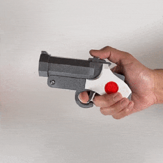 dice pistol - shell ejecting rubber band powered launcher gun ttrpg tabletop board game dungeons dragons pathfinder toy nerf role playing larp 3d print model - Mito3D
