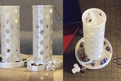 dice tower - triple helix spiral tray roll roller rolling fan gondor lotr game playset 3d print model - Mito3D