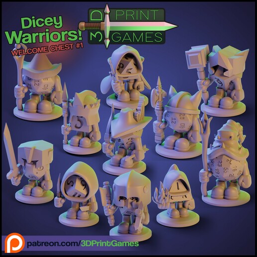 dicey warriors chest dice says rpg tabletop game board warrior characters character 3D print model - Mito3D