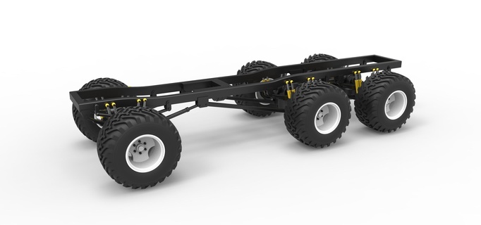 diecast chassis 6x6 monster truck scale 1 25 monstertruck monsterjam megatruck concept 6x6x6 v8 awd offroad allterrain scaled toy print printable 3d print model - Mito3D