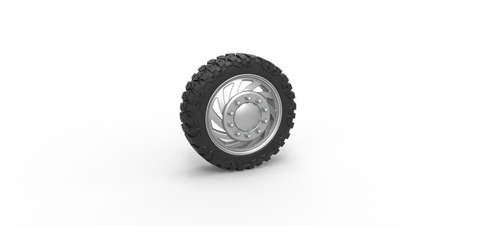 diecast front semi wheel pickup version 24 scale 1 25 tire tyre mud mudtire offroad allterrain scaled toy print printable semiwheel pavement pavementprincess trailerqueen mallcrawler 3d print model - Mito3D