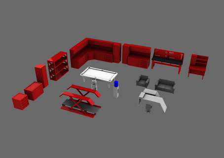 diecast garagem interior agrupar conjunto 1 64 diorama hotwheels caixa fósforos poltrona tabela cadeira escritório 3d print model - Mito3D